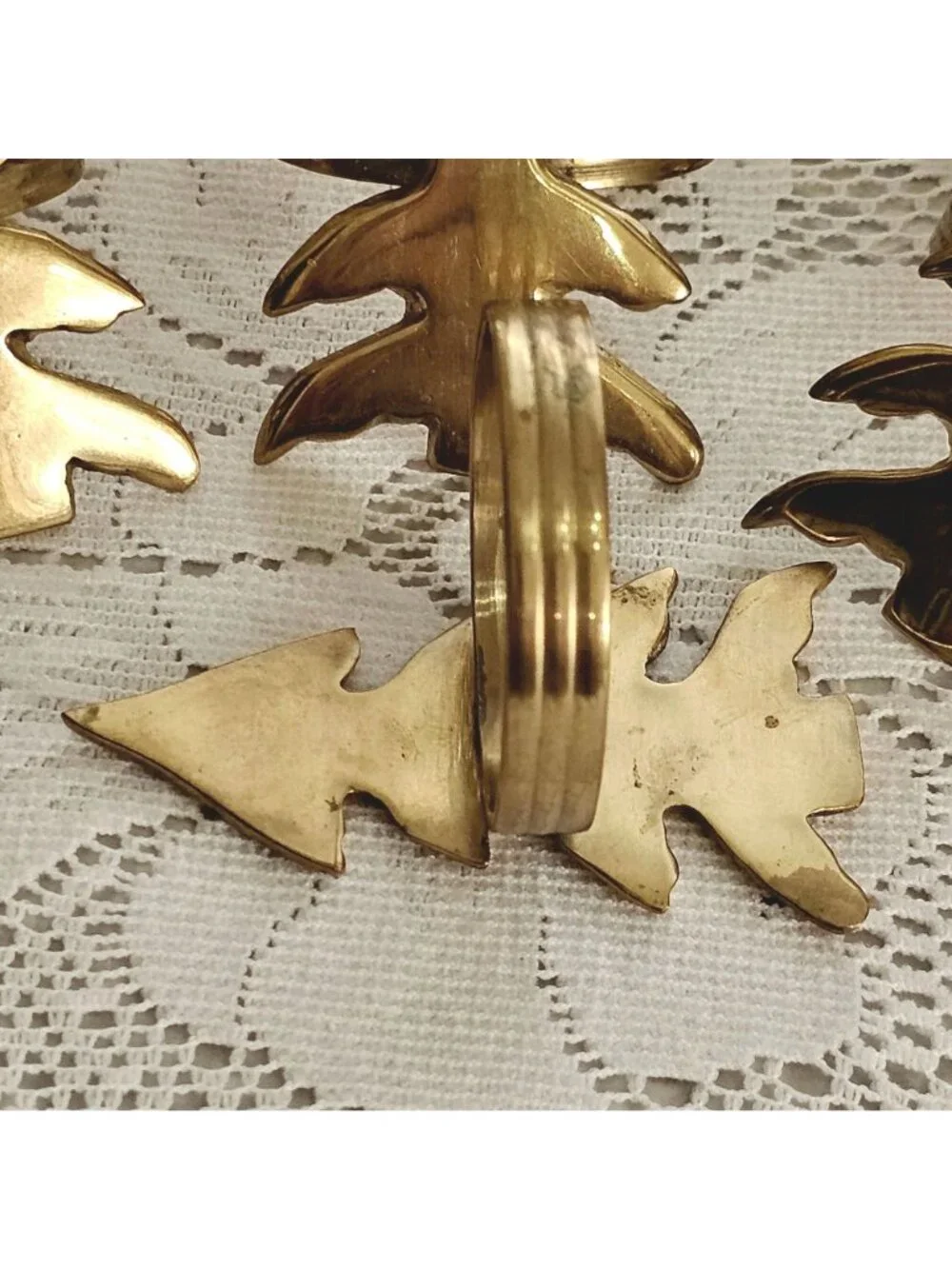12 Brass Christmas Tree Napkin Rings Holiday Table Decor Gold vintage patina